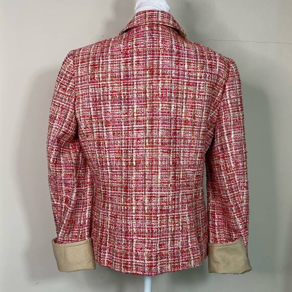 Carlisle Multicolor Pink Khaki Tweed Wool Silk Blend Blazer Jacket Size 6 - Picture 4 of 9